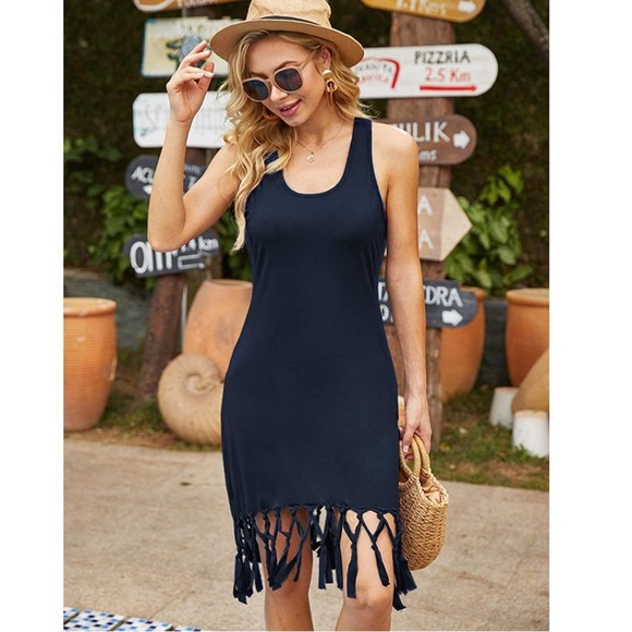Other - Beach Black Dress Fringe Cover Up Racerback